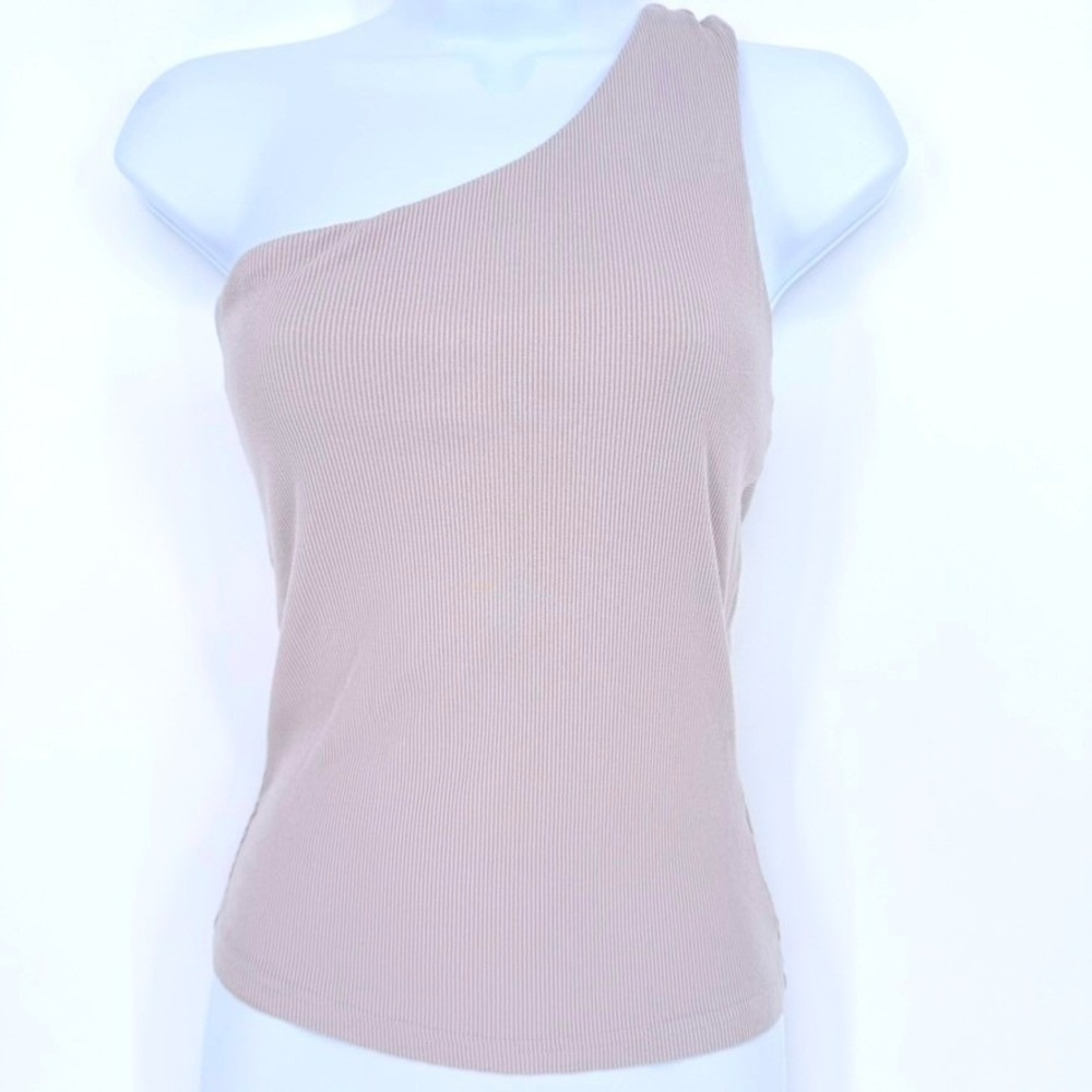 Women One Shoulder Ribbed Knit Knotted Back Cutout Top Mauve S Balletcore Tank